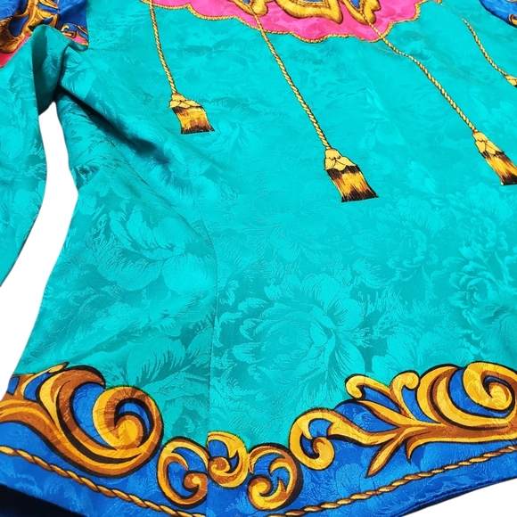 Vntg Adrianna Papell Green and Gold 100% Silk Jacket. 12 - Picture 7 of 10